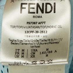 Pre Owned Fendi Blue Jersey Mesh Long-Sleeve Bodysuit M