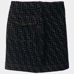 Pre Owned Fendi Navy Blue Zucca Velvet Flocking Mini Skirt XS