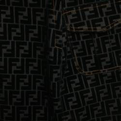 Pre Owned Fendi Navy Blue Zucca Velvet Flocking Mini Skirt XS