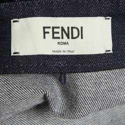 Pre Owned Fendi Navy Blue Zucca Velvet Flocking Mini Skirt XS