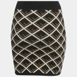 Pre Owned Fendi Black Monogram Pattern Knit Mini Skirt S