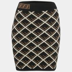 Pre Owned Fendi Black Monogram Pattern Knit Mini Skirt S
