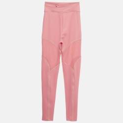 Pre Owned Fendi Pink Mesh Trim Jersey Active Leggings XS