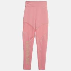 Pre Owned Fendi Pink Mesh Trim Jersey Active Leggings XS