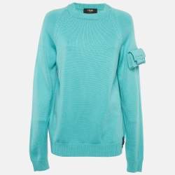Pre Owned Fendi Blue Rib Knit Little Bag Sweater L