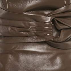 Pre Owned Fendi X Skims Brown Leather Pleated Detail Midi Dress S