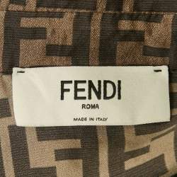 Pre Owned Fendi Brown Zucca Monogram Silk Oversized Shirt Dress M