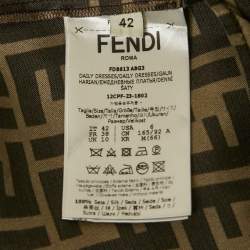Pre Owned Fendi Brown Zucca Monogram Silk Oversized Shirt Dress M