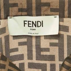 Pre Owned Fendi Brown Zucca Monogram Silk Oversized Shirt Dress M