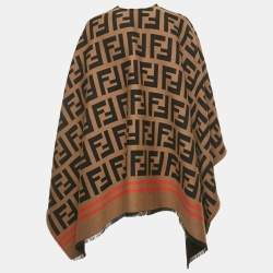 Pre Owned Fendi Brown Zucca Jacquard Wool Poncho One Size 