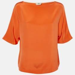 Pre Owned Fendi Orange  Silk Oversized Top S