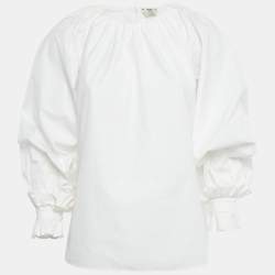 Pre Owned Fendi White Cotton Long Sleeve Blouse M