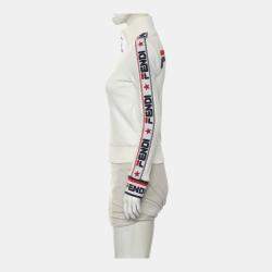 Pre Owned Fendi Logo Ribbon Trim Zip-Up Jacket