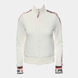 Pre Owned Fendi Logo Ribbon Trim Zip-Up Jacket