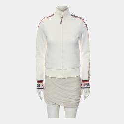 Pre Owned Fendi Logo Ribbon Trim Zip-Up Jacket