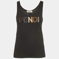 Pre Owned Fendi Black Logo Sequin Cotton Jersey Tank Top XS
