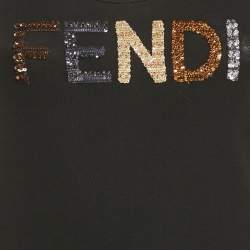 Pre Owned Fendi Black Logo Sequin Cotton Jersey Tank Top XS