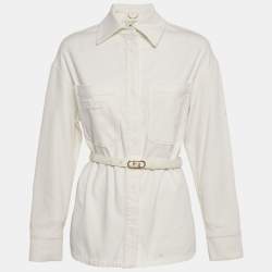 Pre Owned Fendi White Denim Belted Denim Jacket XS