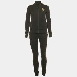 Pre Owned Fendi Black Logo Applique Cotton Tracksuit S