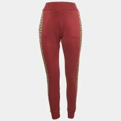 Pre Owned Fendi Red FF Logo Band Detail Jersey Jogger Pants S  