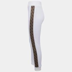 Pre Owned Fendi White Zucca Band Detail Knit Joggers S  