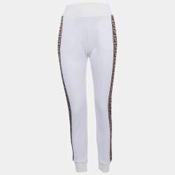 Pre Owned Fendi White Zucca Band Detail Knit Joggers S  