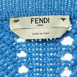 Pre Owned Fendi Blue Cashmere & Fox Fur Trim Pullover M