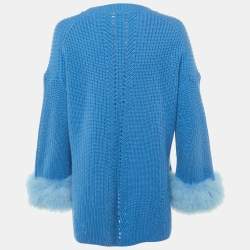 Pre Owned Fendi Blue Cashmere & Fox Fur Trim Pullover M