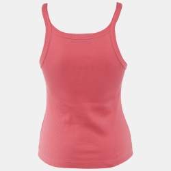 Pre Owned Fendi Coral Pink Logo Embroidered Rib Knit Tank Top S