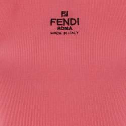 Pre Owned Fendi Coral Pink Logo Embroidered Rib Knit Tank Top S