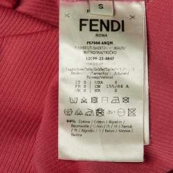 Pre Owned Fendi Coral Pink Logo Embroidered Rib Knit Tank Top S