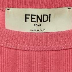 Pre Owned Fendi Coral Pink Logo Embroidered Rib Knit Tank Top S