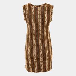 Pre Owned Fendi Mare Vintage Brown Zucca Pattern Terry Cotton Shift Dress M