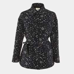 Pre Owned Fendi Black Mirror Canvas Print Silk Quilted Jacket S