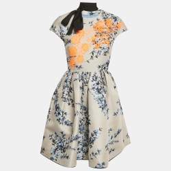 Pre Owned Fendi Grey Embroidered Jacquard Mini Dress M