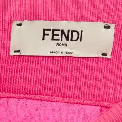 Pre Owned Fendi Pink/Beige Jacquard Rib Waist Midi Skirt M