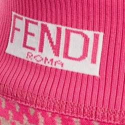 Pre Owned Fendi Pink/Beige Jacquard Rib Waist Midi Skirt M