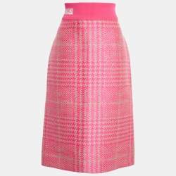 Pre Owned Fendi Pink/Beige Jacquard Rib Waist Midi Skirt M