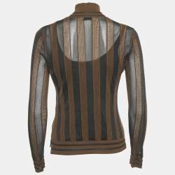 Pre Owned Fendi Brown/Black Striped Knit Turtle Neck Top S