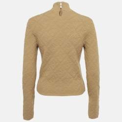 Pre Owned Fendi Brown Textured Knit Mock Neck Pullover M