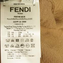 Pre Owned Fendi Brown Textured Knit Mock Neck Pullover M