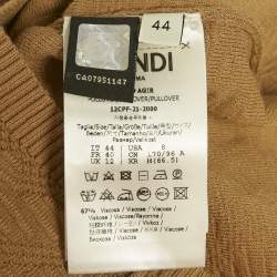 Pre Owned Fendi Brown Textured Knit Mock Neck Pullover M