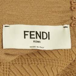 Pre Owned Fendi Brown Textured Knit Mock Neck Pullover M