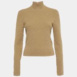 Pre Owned Fendi Brown Textured Knit Mock Neck Pullover M