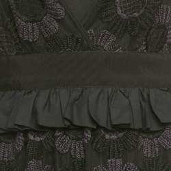 Pre Owned Fendi Black Floral Embroidered Mesh & Silk Maxi Dress S