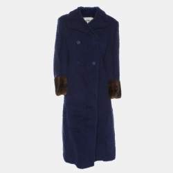 Pre Owned Fendi Navy Blue Shearling Long Coat M