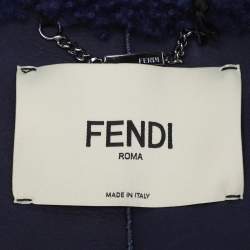 Pre Owned Fendi Navy Blue Shearling Long Coat M