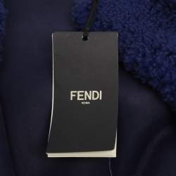 Pre Owned Fendi Navy Blue Shearling Long Coat M