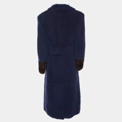 Pre Owned Fendi Navy Blue Shearling Long Coat M