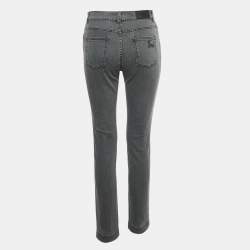 Pre Owned بنطلون جينز فنندي رمادي دني طويل نحيف مقاس صغير / الخصر 28 بوصة